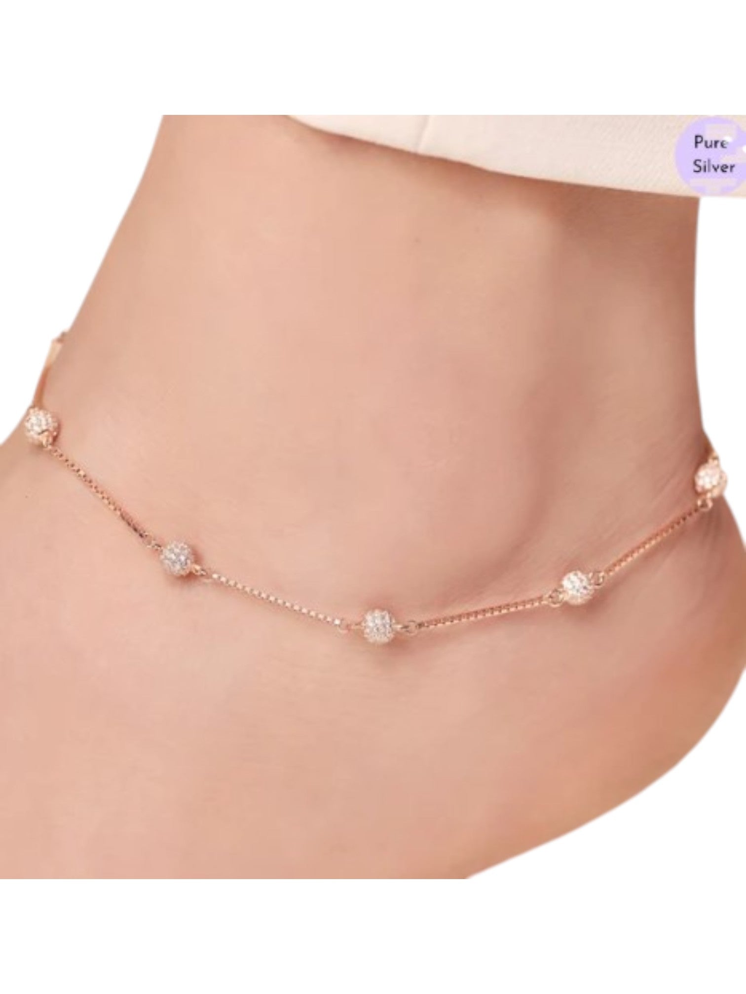 Pearl Round Rhodium Plated 925 Sterling Silver Adjustable Chain Anklet By Kesardeep Impex For Women