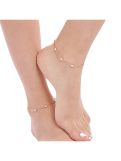 Pearl Round Rhodium Plated 925 Sterling Silver Adjustable Chain Anklet By Kesardeep Impex For Women