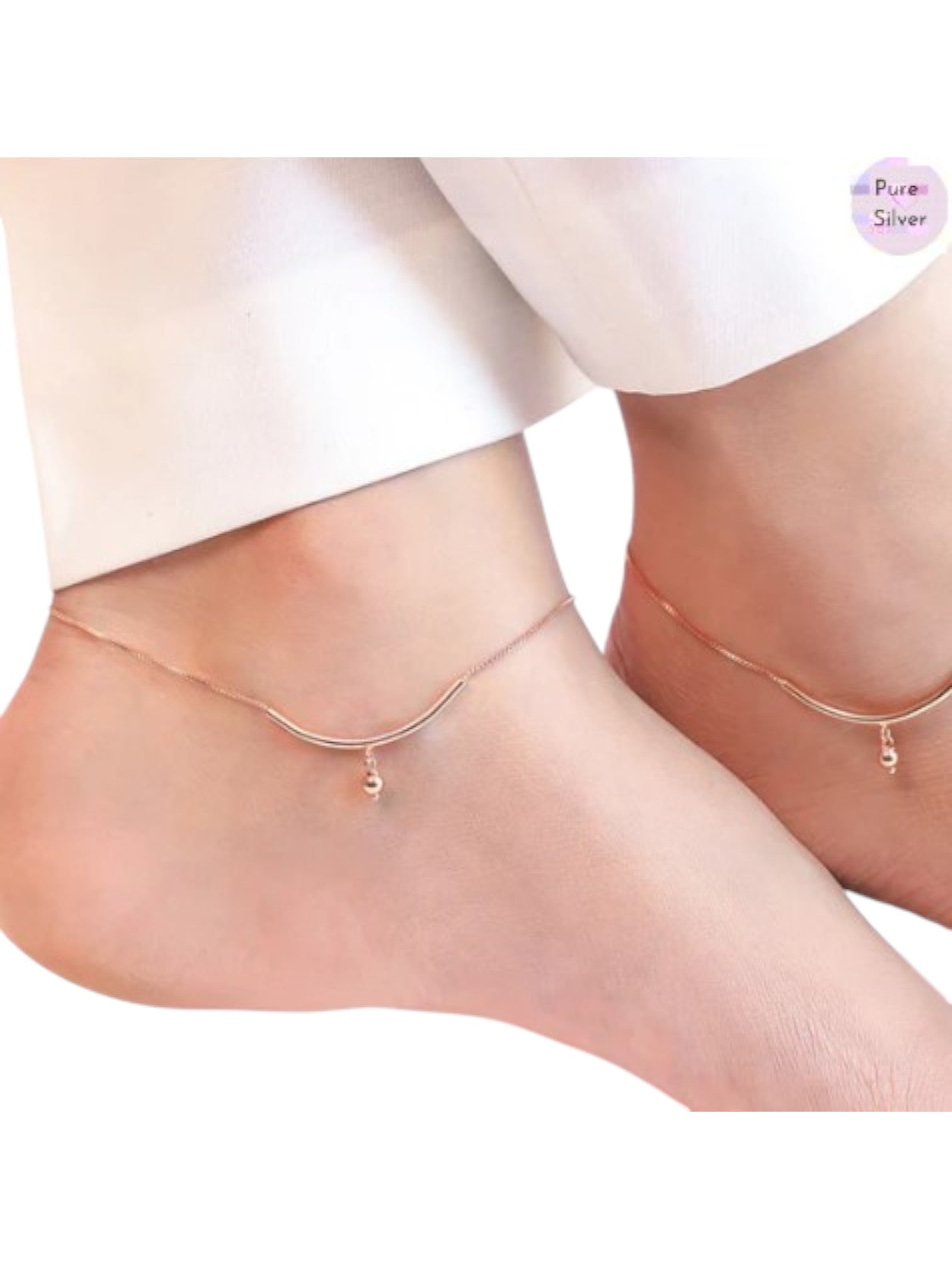 Rose Gold Plated 925 Sterling Silver Drop Chained Anklet By Kesardeep Impex For Women