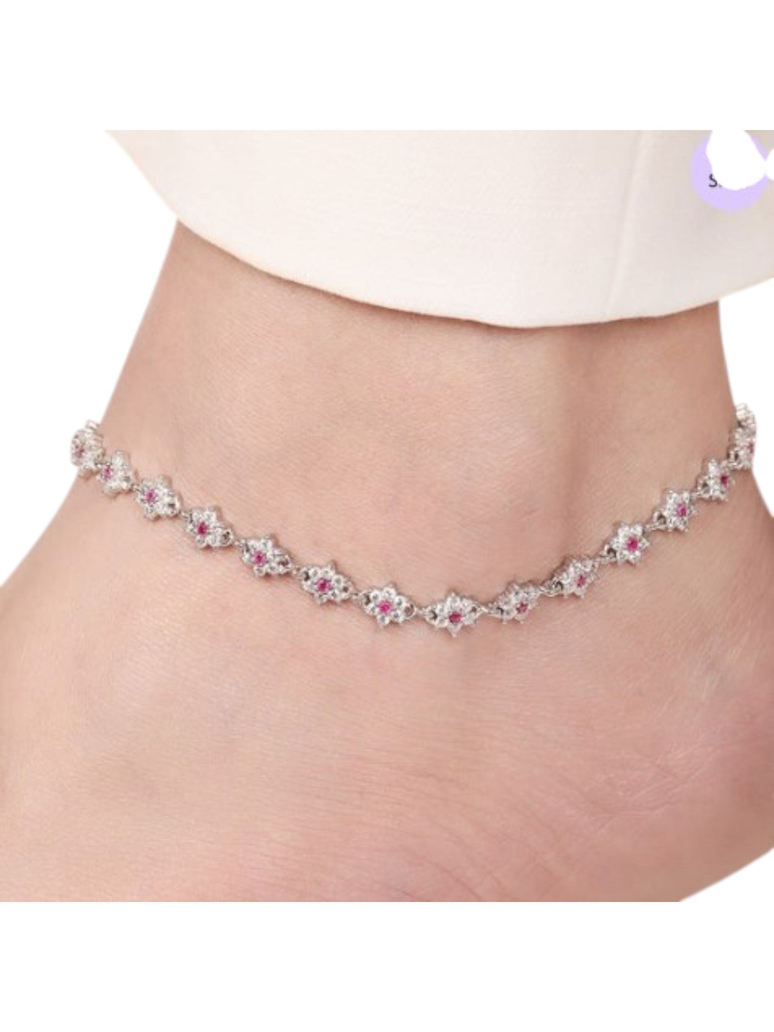 Floral Cubic Zirconia Rose Gold Plated 925 Sterling Silver Anklets By Kesardeep Impex For Women