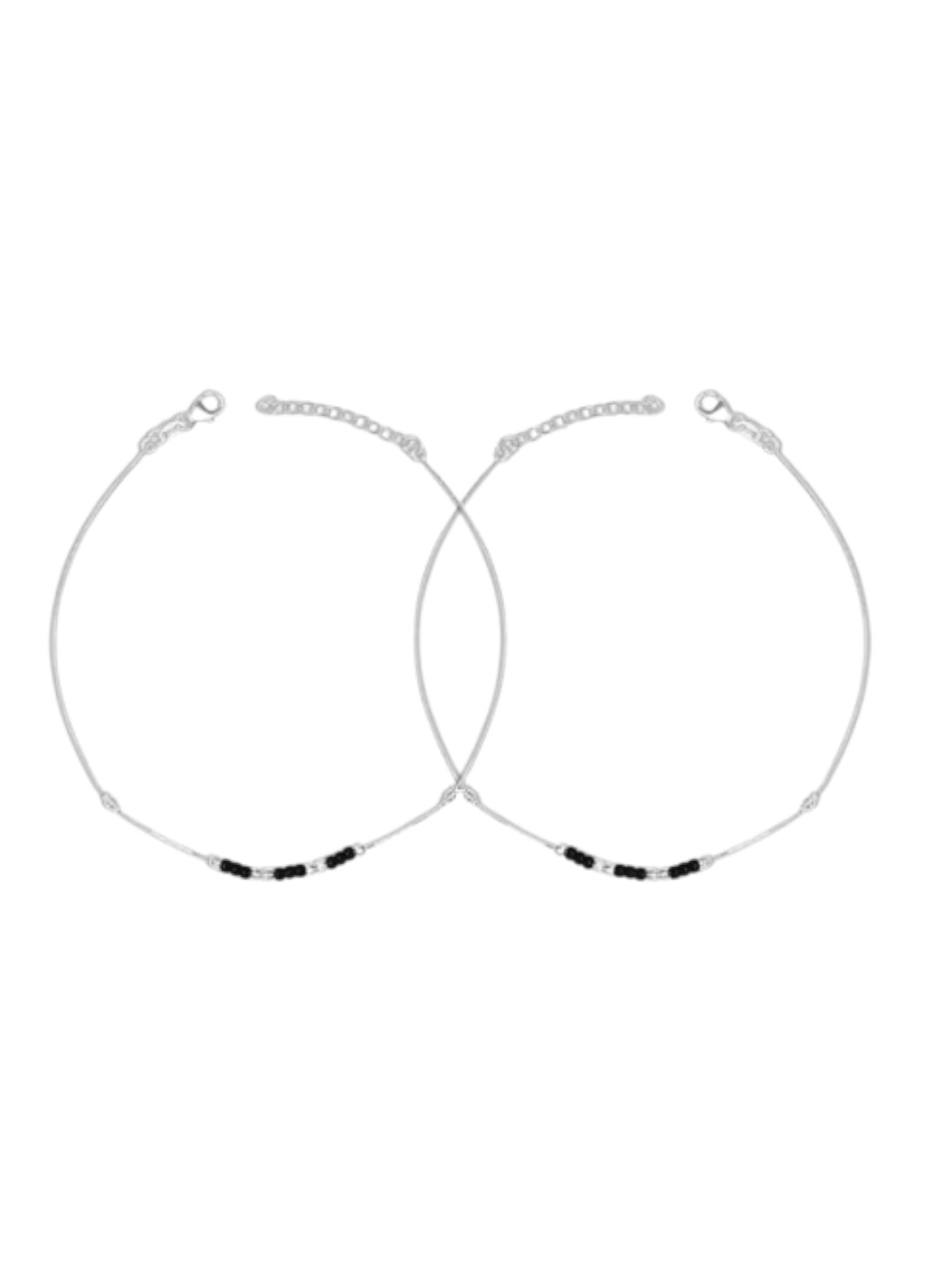 Beaded Beauty Rhodium Plated 925 Sterling Silver Adjustable Chain Anklet By Kesardeep Impex For Women