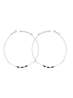 Beaded Beauty Rhodium Plated 925 Sterling Silver Adjustable Chain Anklet By Kesardeep Impex For Women