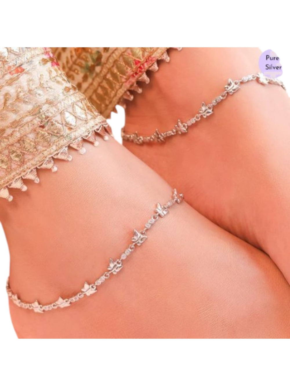 Butterfly Cubic Zirconia Rhodium Plated 925 Sterling Silver Women's Anklet By Kesardeep Impex For Women