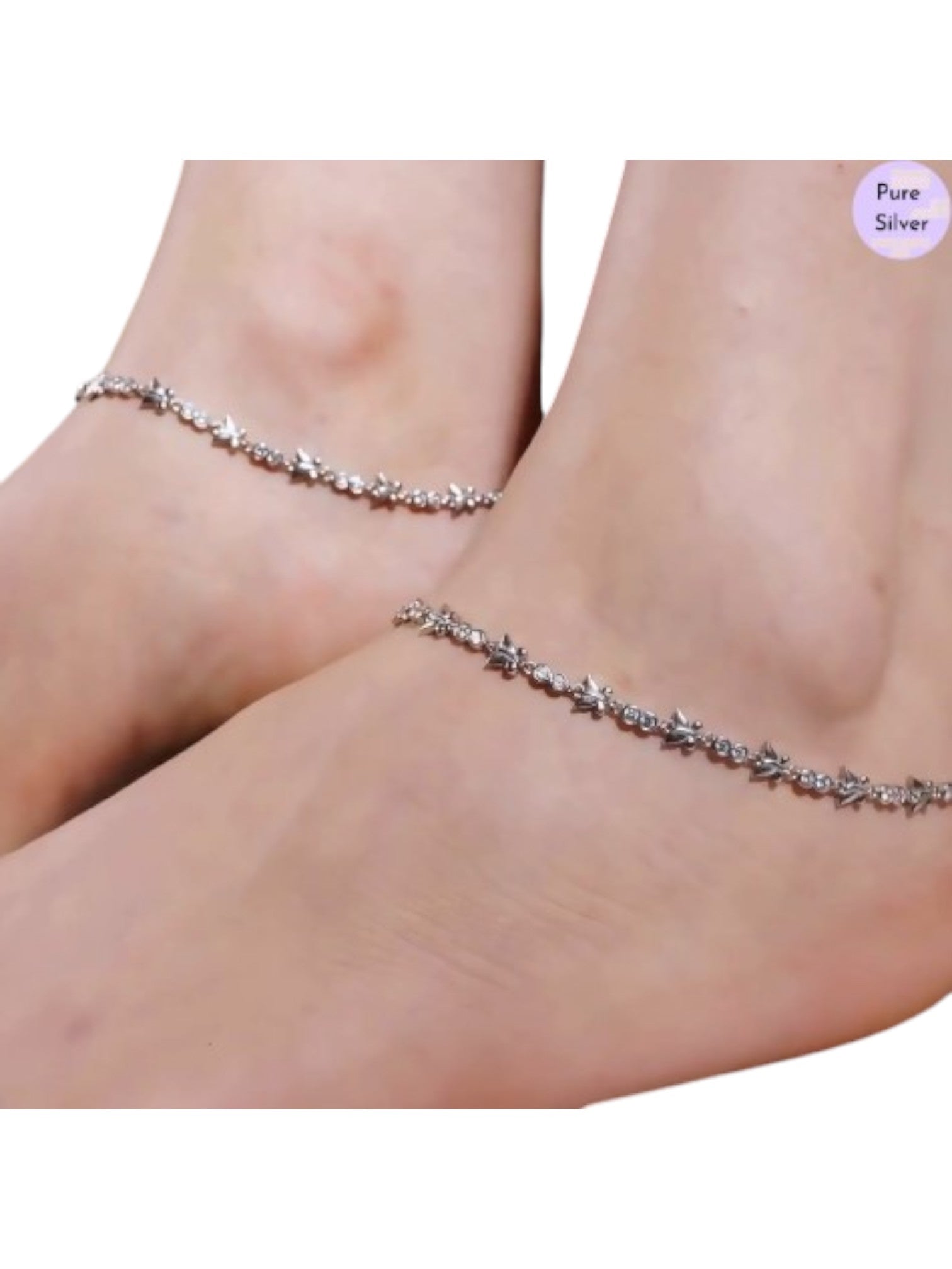 Butterfly Cubic Zirconia Rhodium Plated 925 Sterling Silver Women's Anklet By Kesardeep Impex For Women