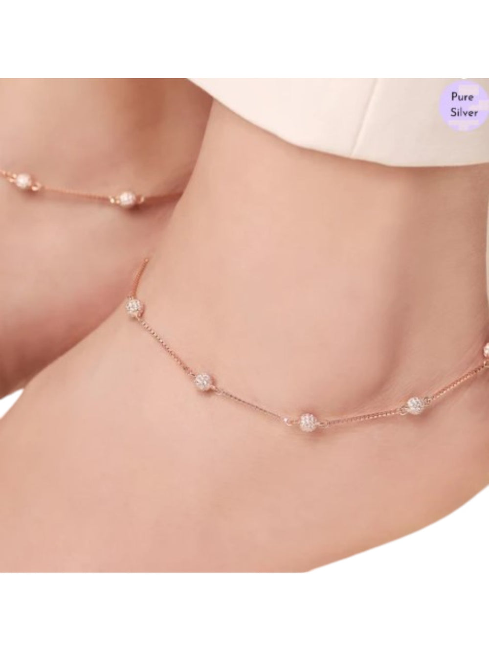 Pearl Round Rhodium Plated 925 Sterling Silver Adjustable Chain Anklet By Kesardeep Impex For Women