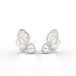 Butterfly Pearl Modern Stud Earrings For Wedding, Hallmarked 925 Sterling Silver sterlyn 925
