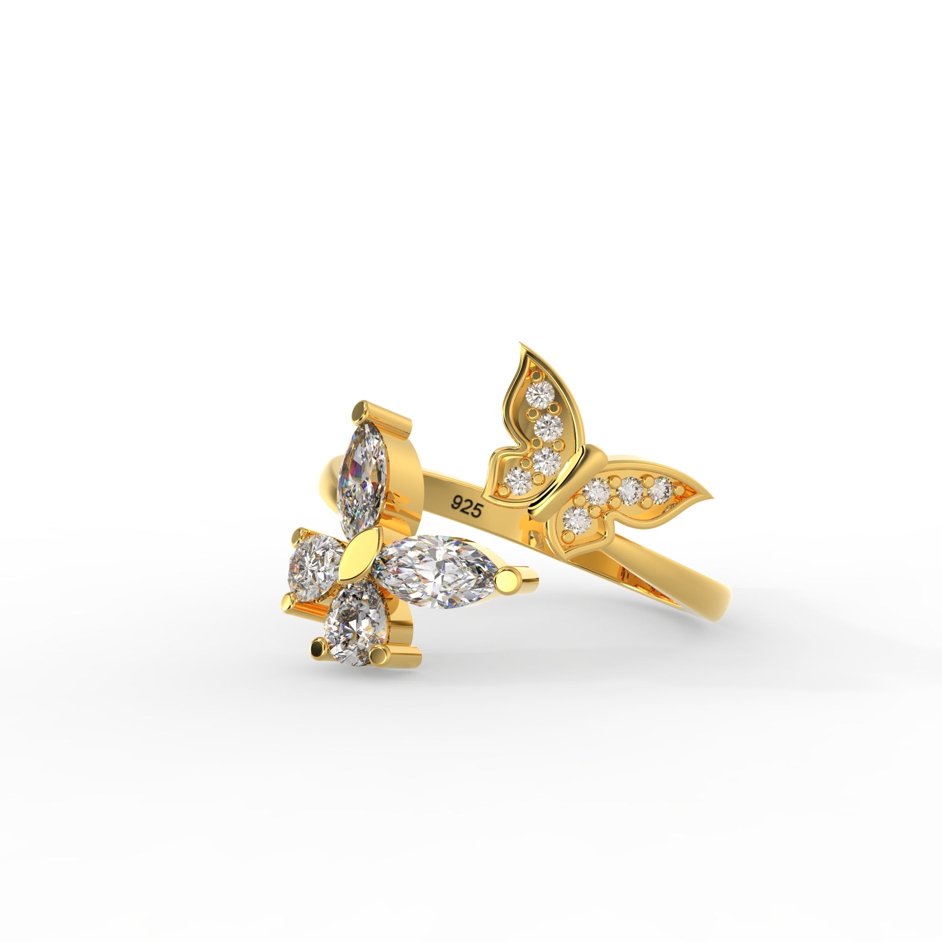 gold plated silver ring marquis round diamond cut cz stone ring 925 hallmark ring 