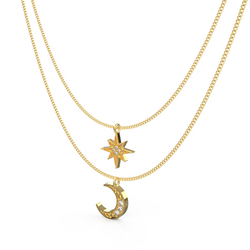Crescent Moon Star Pendant With Chain, Hallmarked 925 Sterling Silver