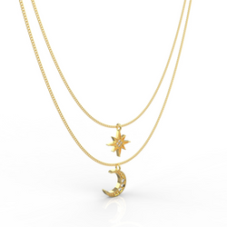 Crescent Moon Star Pendant With Chain, Hallmarked 925 Sterling Silver