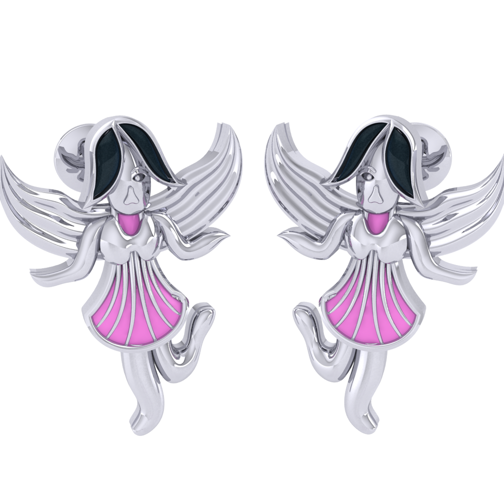 92.5 Sterling Silver CZ Stone Light Weight Silver And Gold Plated Angel Doll Inspired Studs For Kids By Kesardeep