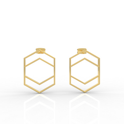 Hexagon Chic Gold Plated Earrings, Hallmarked 925 Sterling Silver sterlyn 925