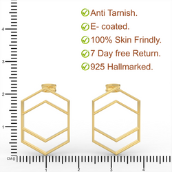 Hexagon Chic Gold Plated Earrings, Hallmarked 925 Sterling Silver sterlyn 925