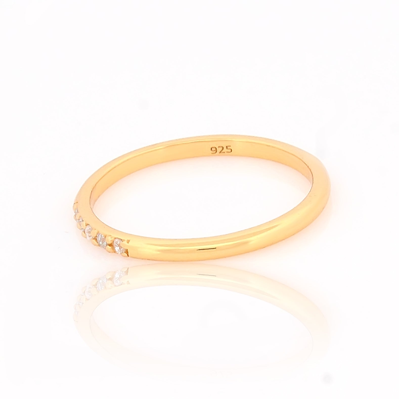 925 Sterling Silver Gold Plated Five Stone Midi Finger Stacking Ring, Office wear handmade rings