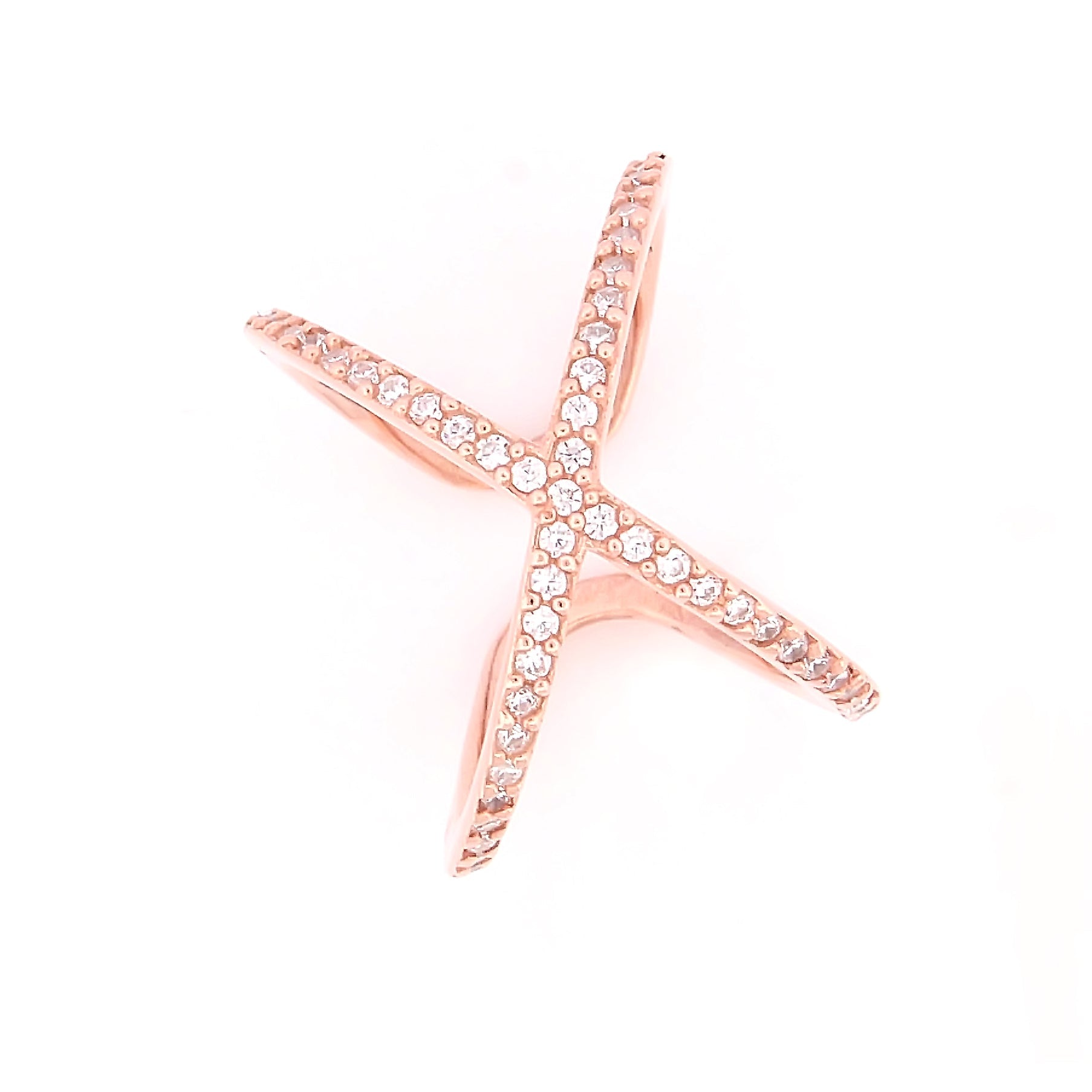 Bold Statement Crisscross Ring Rose Gold Plated- Hallmarked 925 Sterling Silver