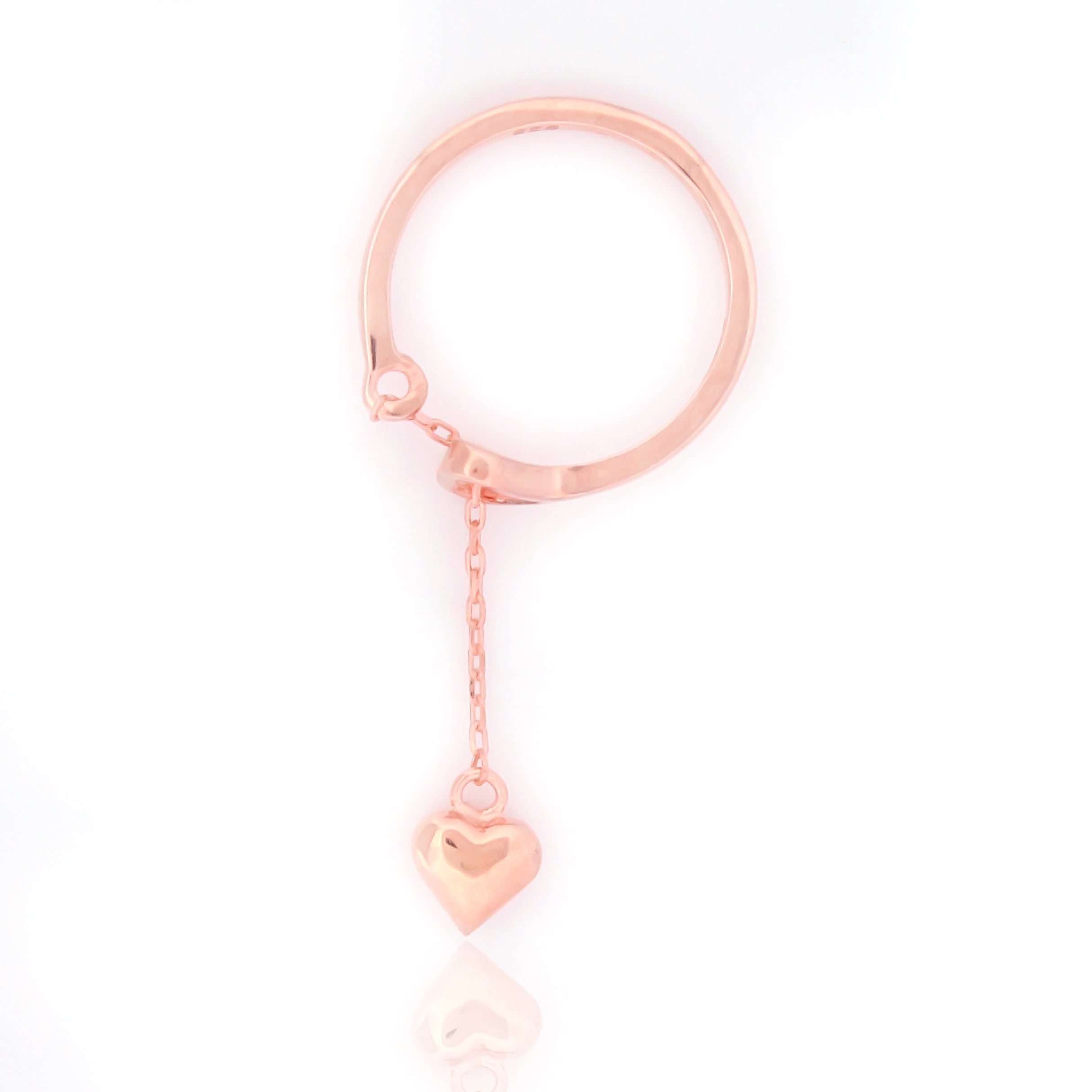 valentine Heart Melting Chain Charm Ring- Hallmarked 925 Sterling Silver Rose Gold