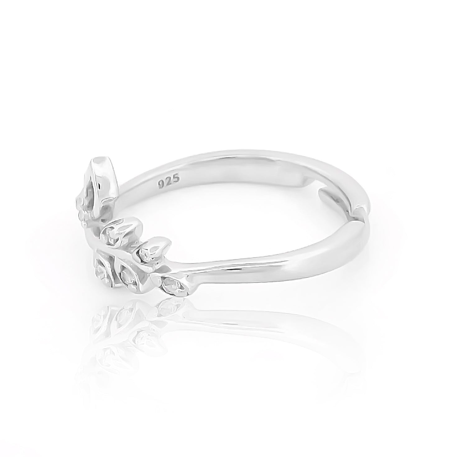 Petals and Leaves Pattern Ring – Hallmarked 925 Sterling Silver White Gold Plated | Elegant Office Wear Jewelry