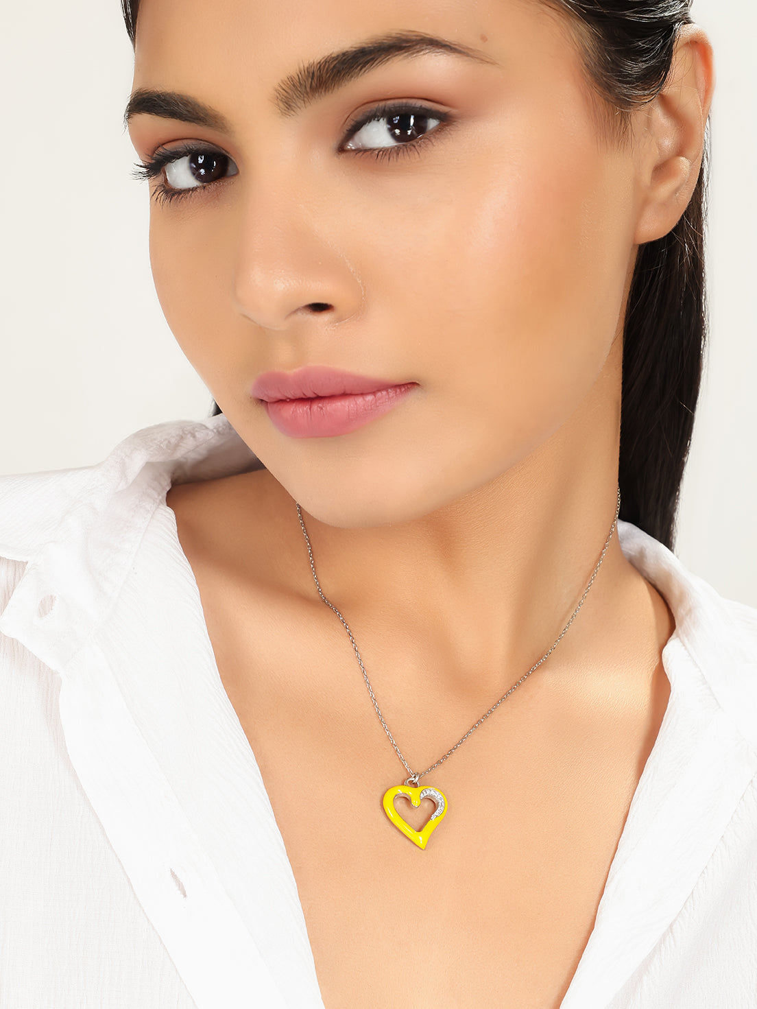 Yellow Enamel Heart Stone Pendant With Chain, Hallmarked 925 Sterling Silver (Copy) - sitabo