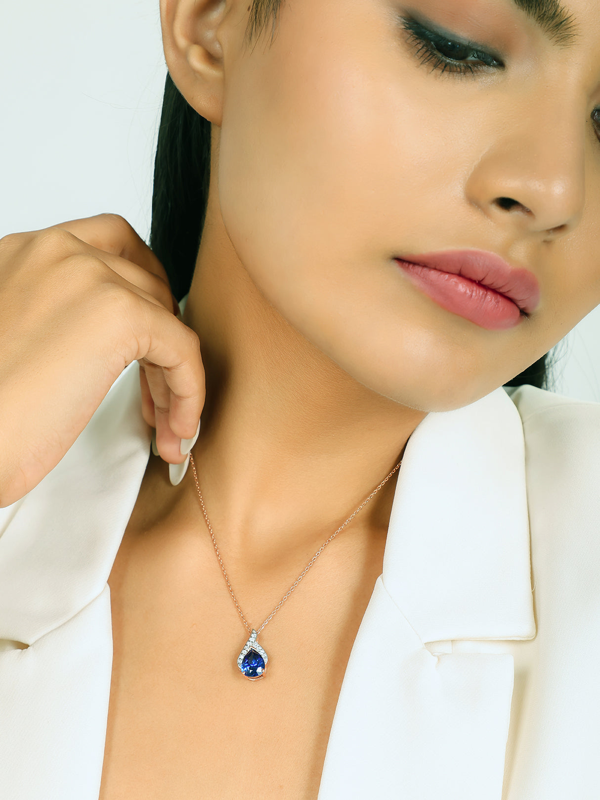 Luxurius Blue Gemstone Pendant With Chain, Hallmarked 925 Sterling Silver - sitabo