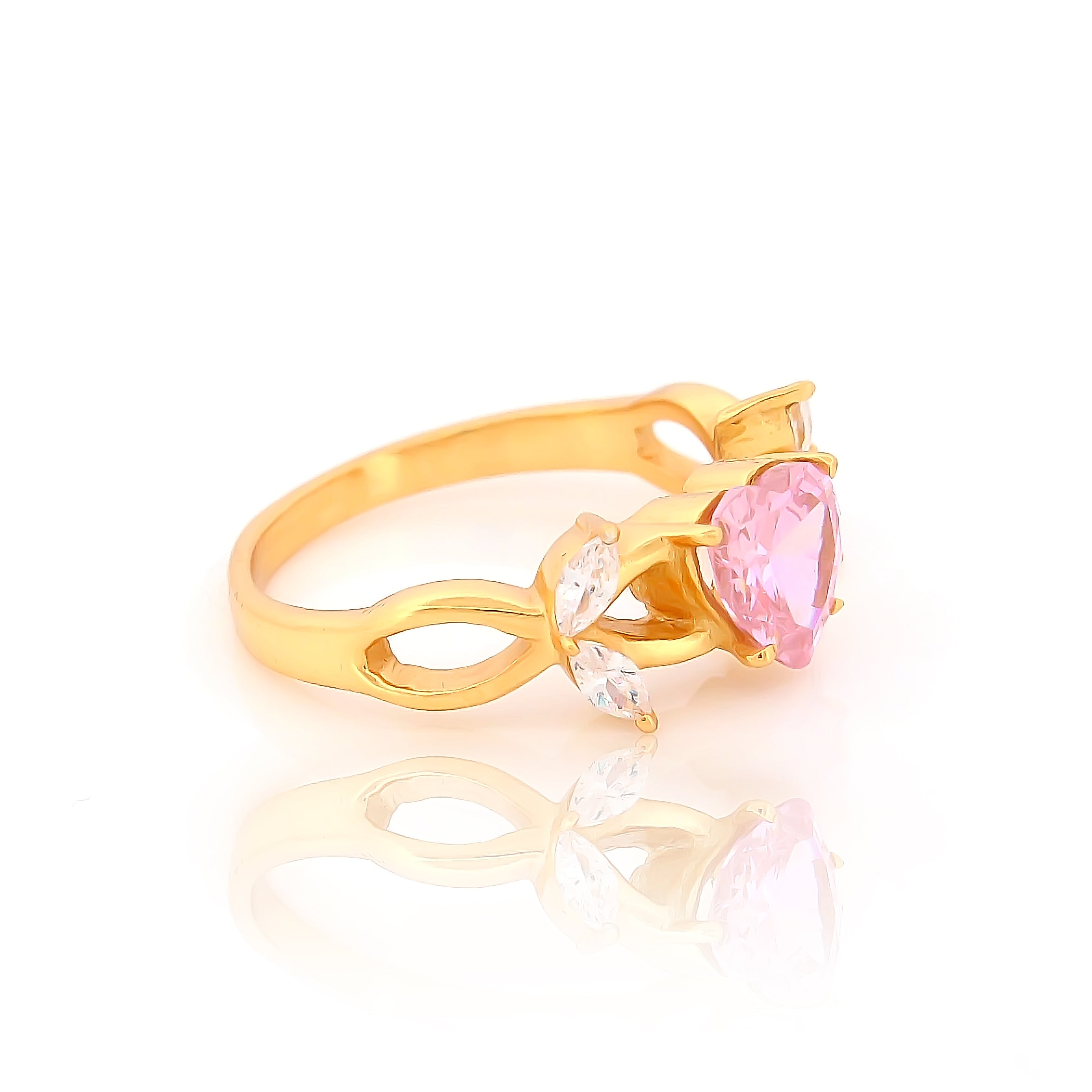 Valentine Heart And Leaves Band Engagement Ring- Hallmarked 925 Sterling Silver Yellow Gold