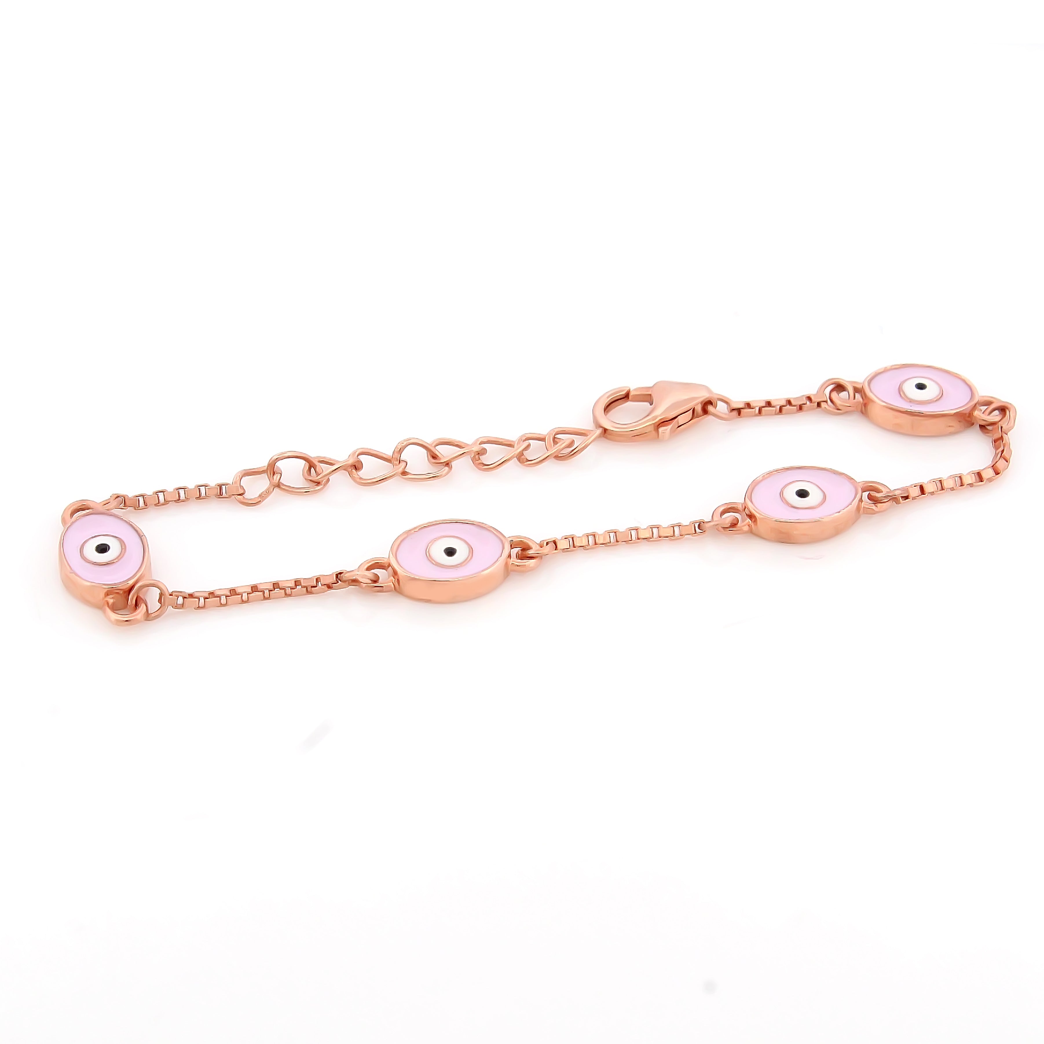 Evil Eye Kids Pink Enamel Bracelet – 18KT Rose Gold Plated | 925 Sterling Silver | Protection & Positivity