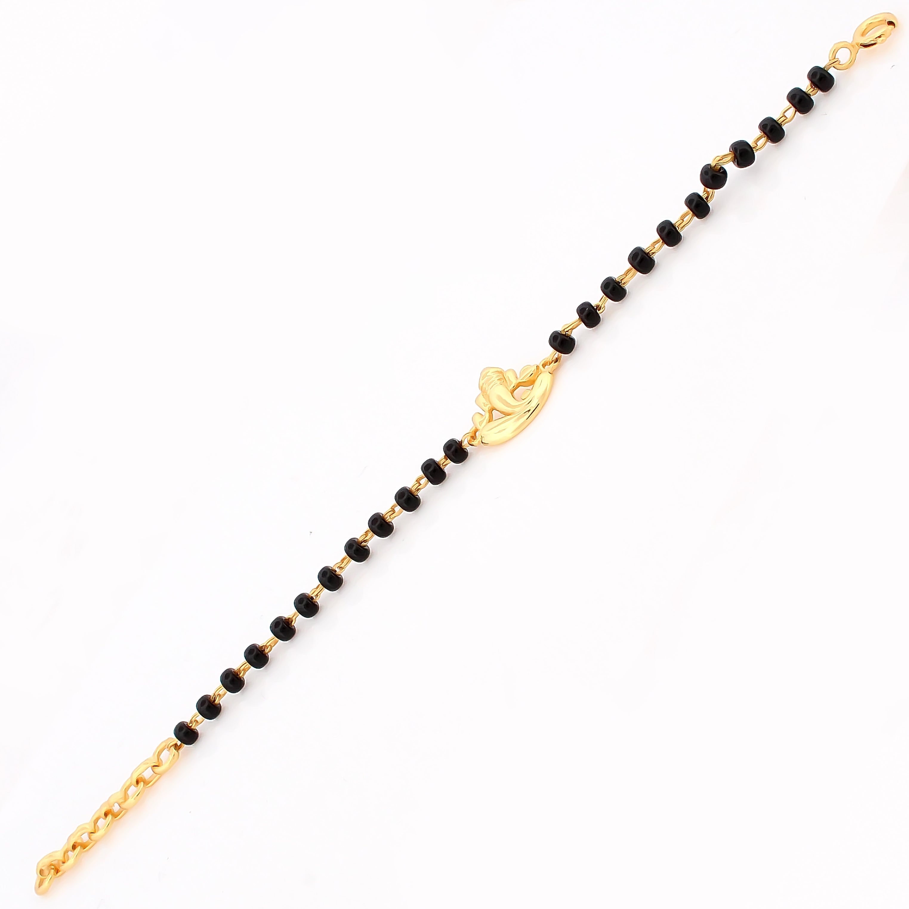 Mangal Murti Ganpati Black Beads Bracelet – 18KT Gold Plated | 925 Sterling Silver | Spiritual Strength & Protection