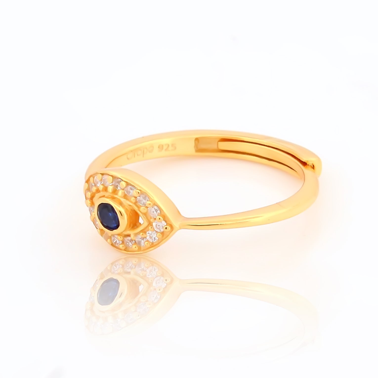 925 Sterling Silver Evil Eye Gold Plated Ring For Women By Kesardeep