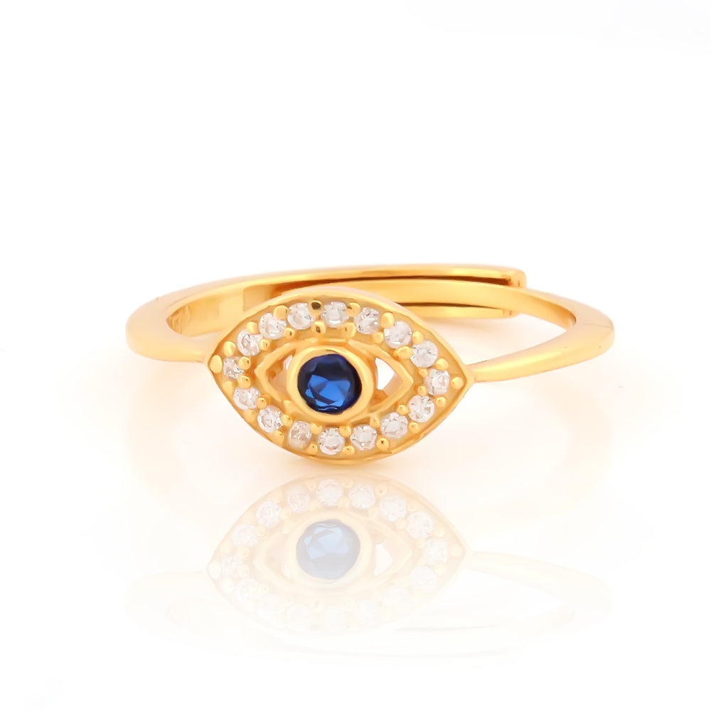 925 Sterling Silver Evil Eye Gold Plated Ring For Women By Kesardeep