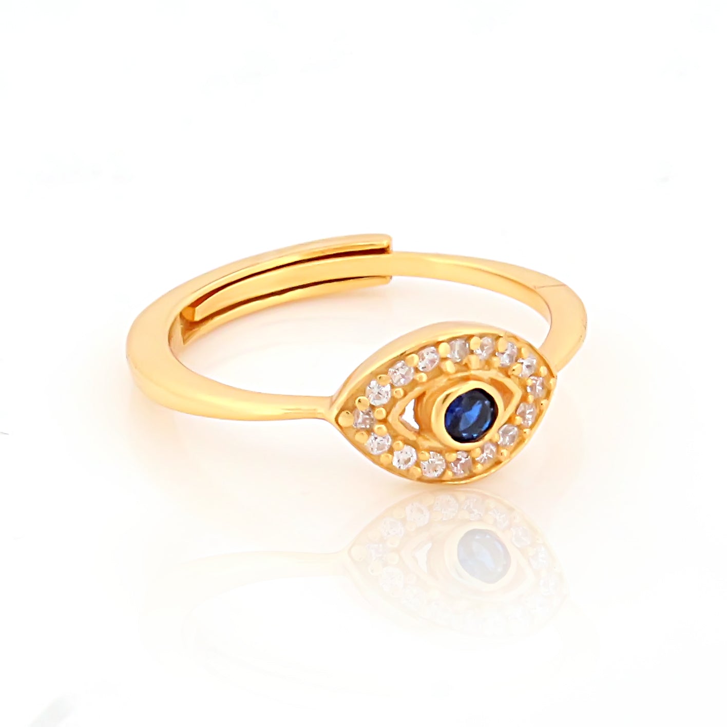 925 Sterling Silver Evil Eye Gold Plated Ring For Women By Kesardeep