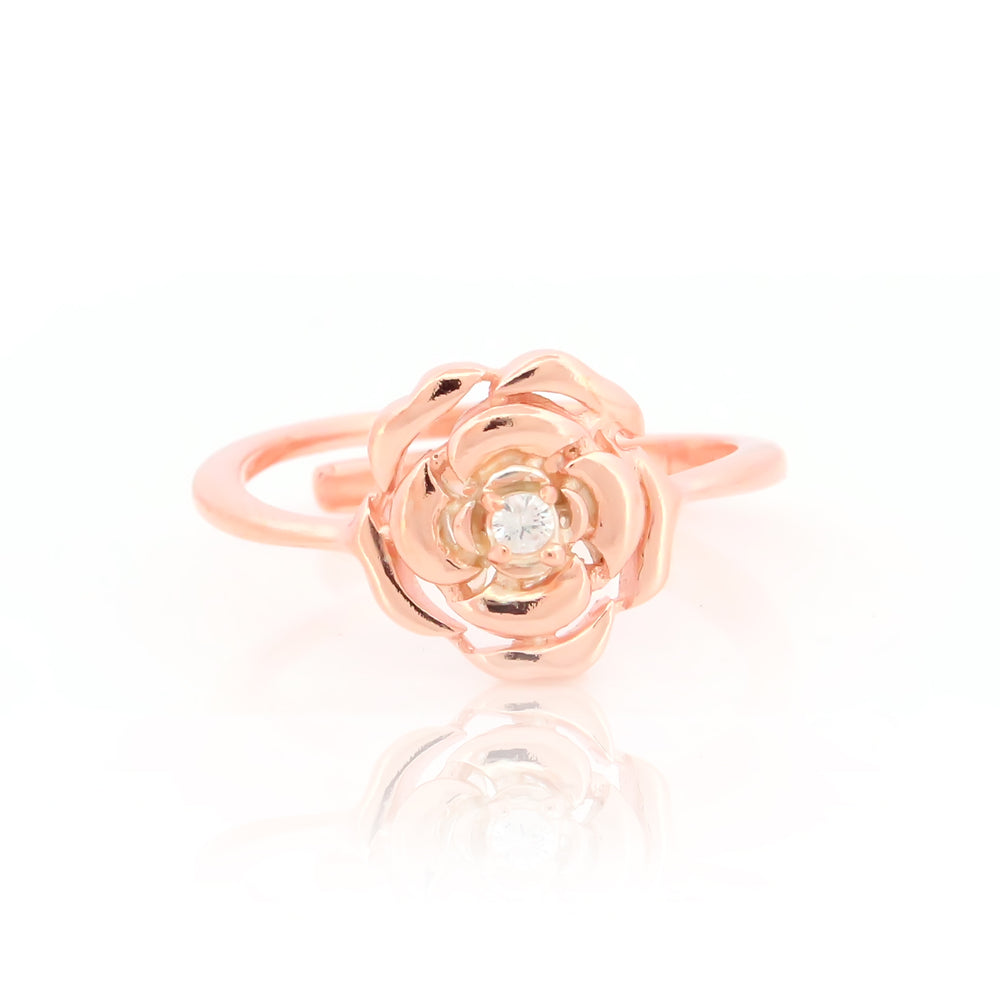 FLOWER ROSE GOLD PLATED  SILVER  RING
