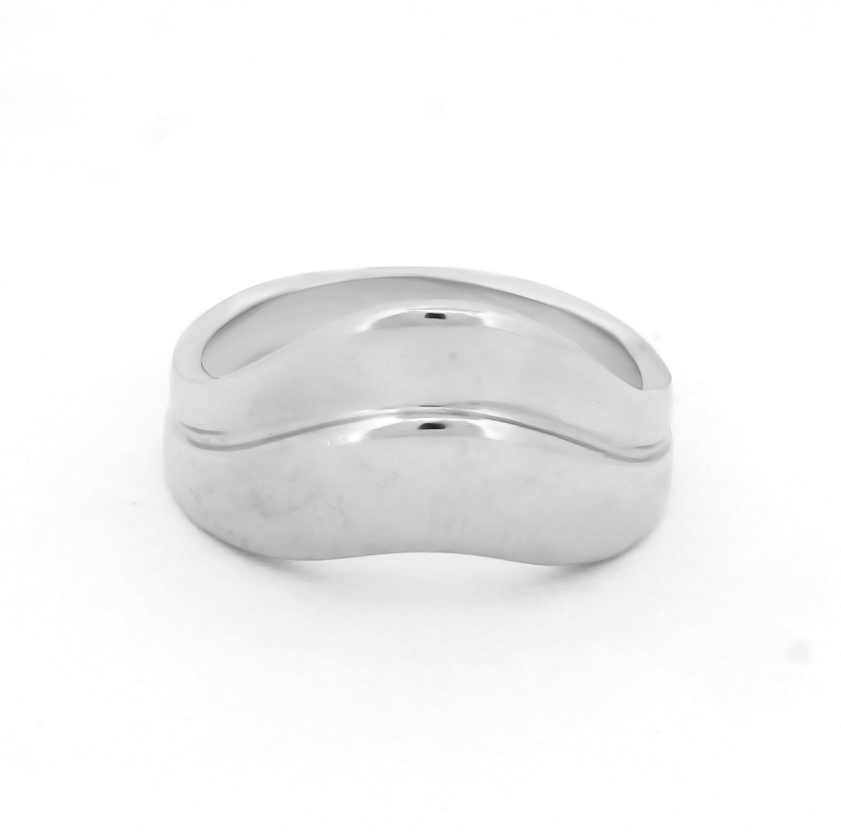 Boho Chunky Wavy Everyday Wear Ring, Hallmarked 925 Sterling Silver White Gold