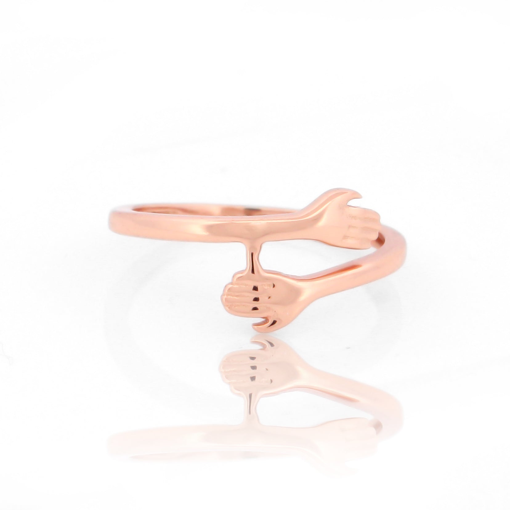 Beautiful Couple Hug Hand Ring Rose Gold Plated- Hallmarked 925 Sterling Silver