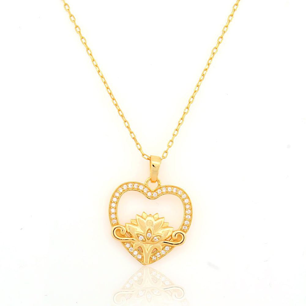 Lotus Heart Pendant with Chain By Kesardeep Impex  925 Sterling Silver