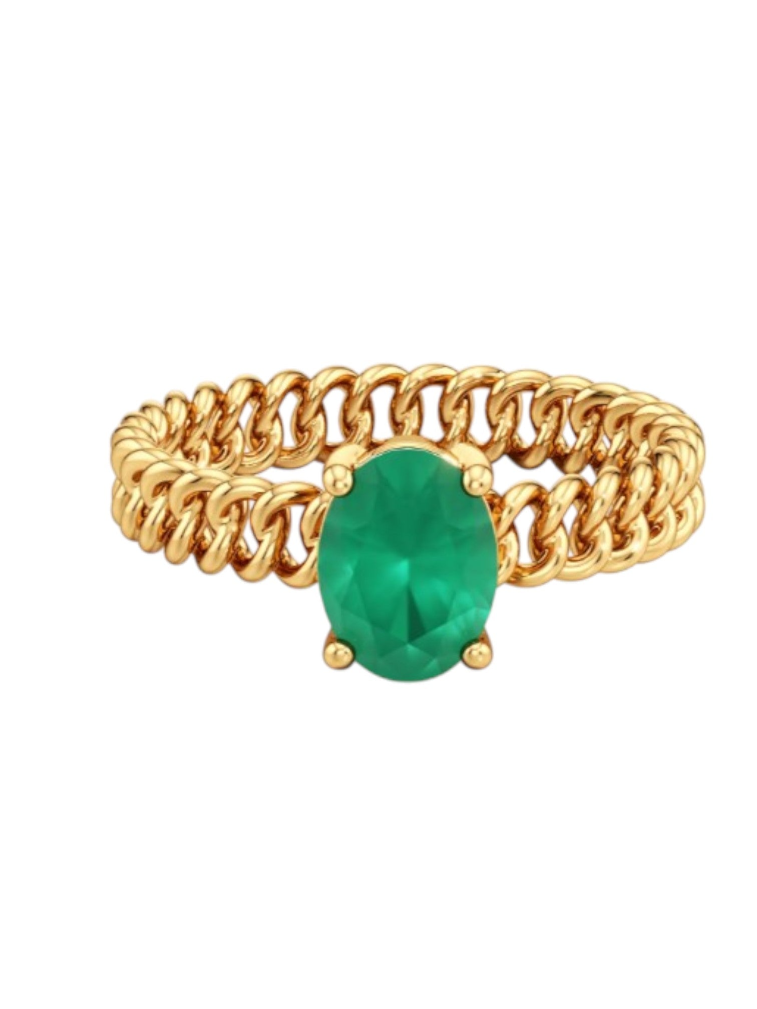 Green Glam Statement 925 Silver Gold Plated CZ Stone Light Weight Ring For Women By Kesardeep