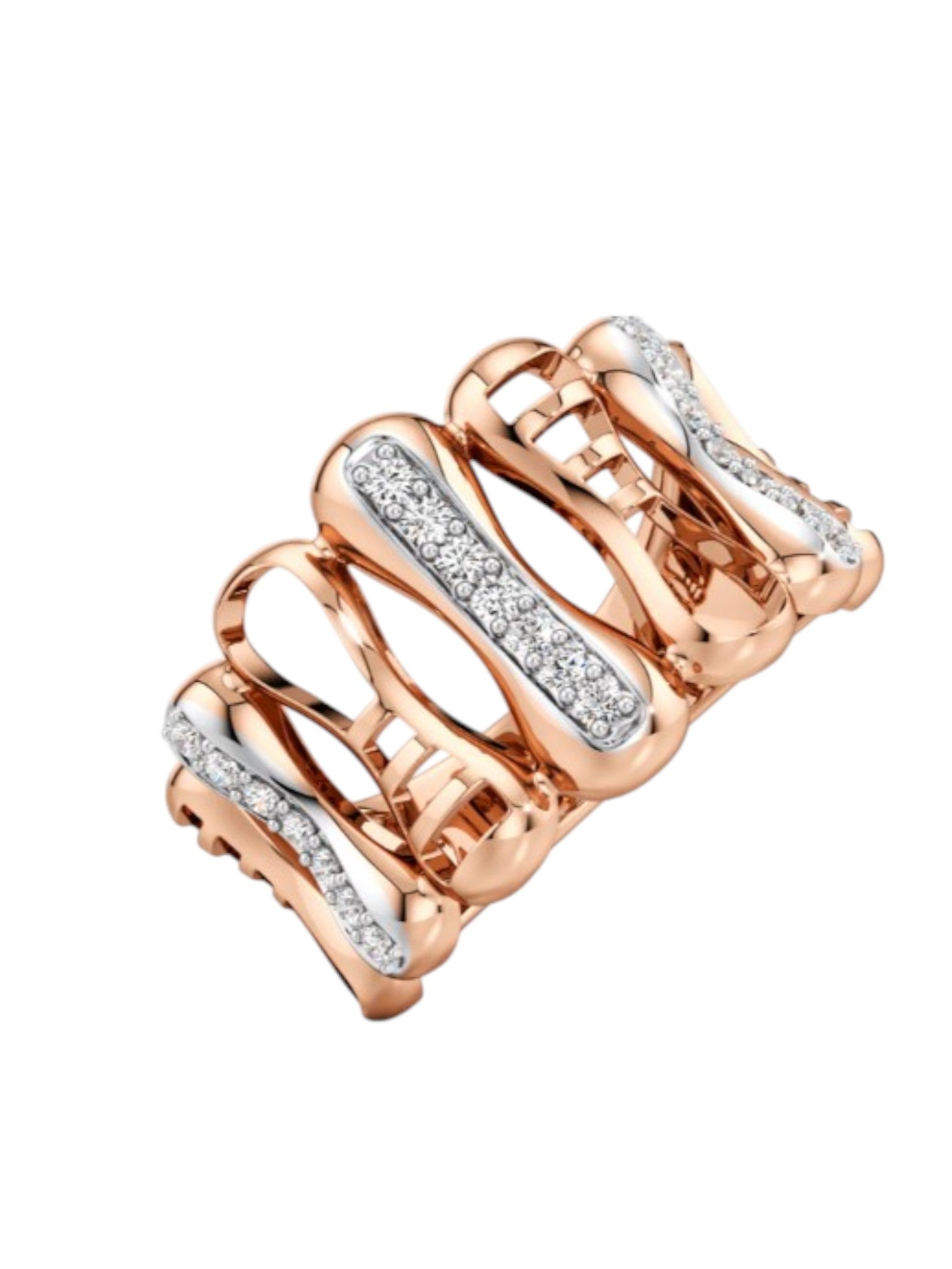 Platinum Spiral Casual Sterling Silver Rose Gold Plated CZ Stone Light Weight Ring For Women By Kesardeep