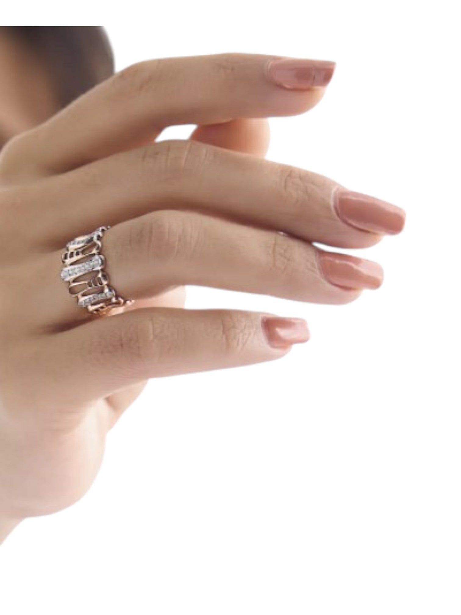 Platinum Spiral Casual Sterling Silver Rose Gold Plated CZ Stone Light Weight Ring For Women By Kesardeep