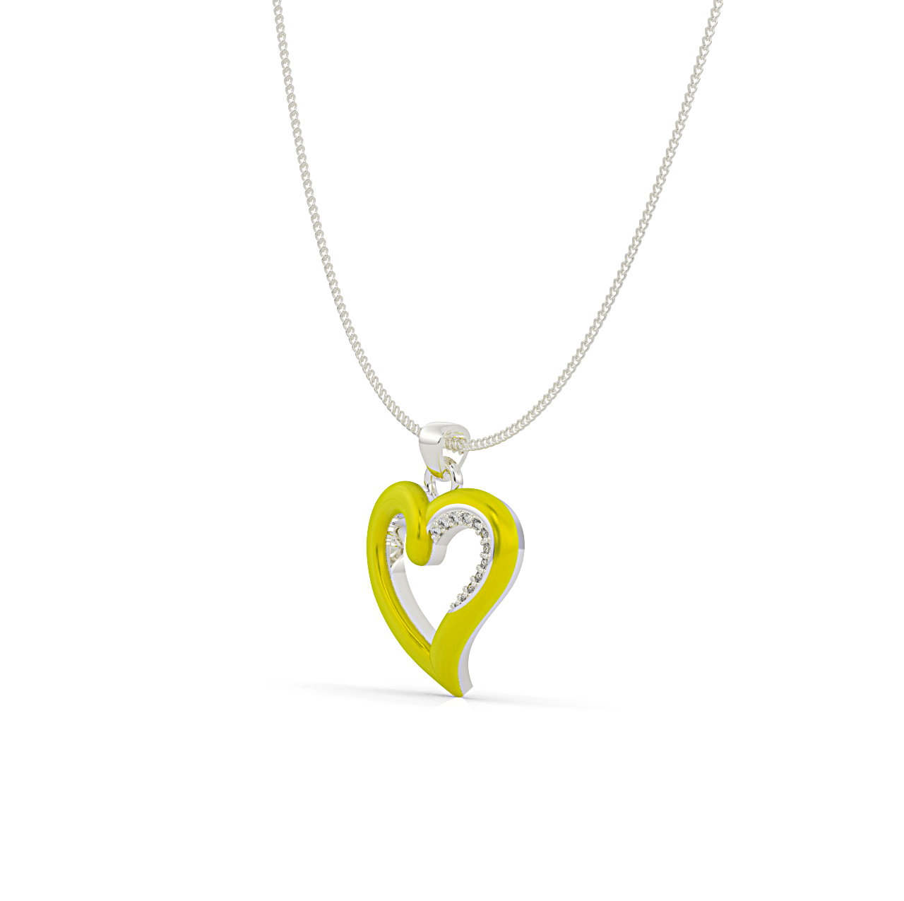 Yellow Enamel Heart Stone Pendant With Chain, Hallmarked 925 Sterling Silver (Copy) - sitabo