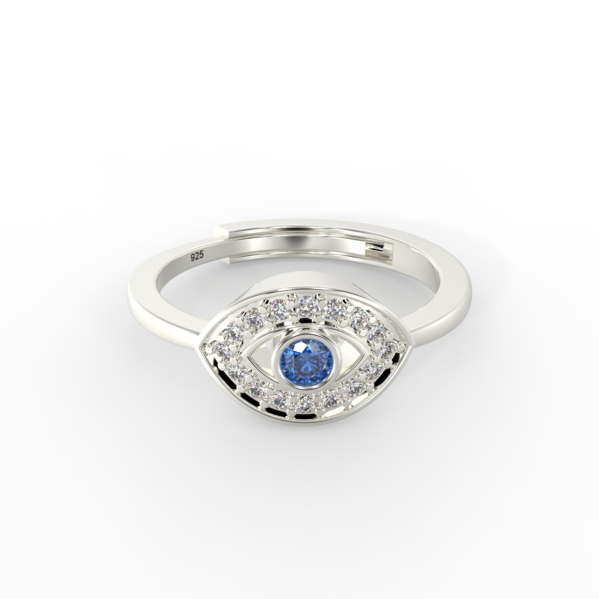 Blue Evil Eye Ring – 925 Hallmarked Silver for Women by Kesardeep