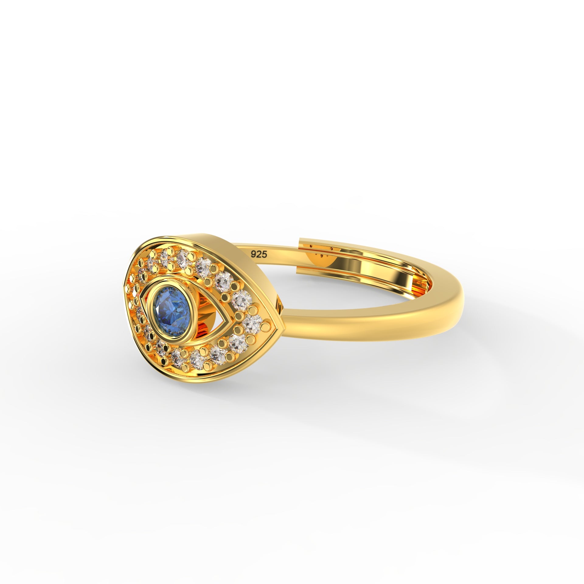 Blue Evil Eye Ring – 925 Hallmarked Silver for Women by Kesardeep