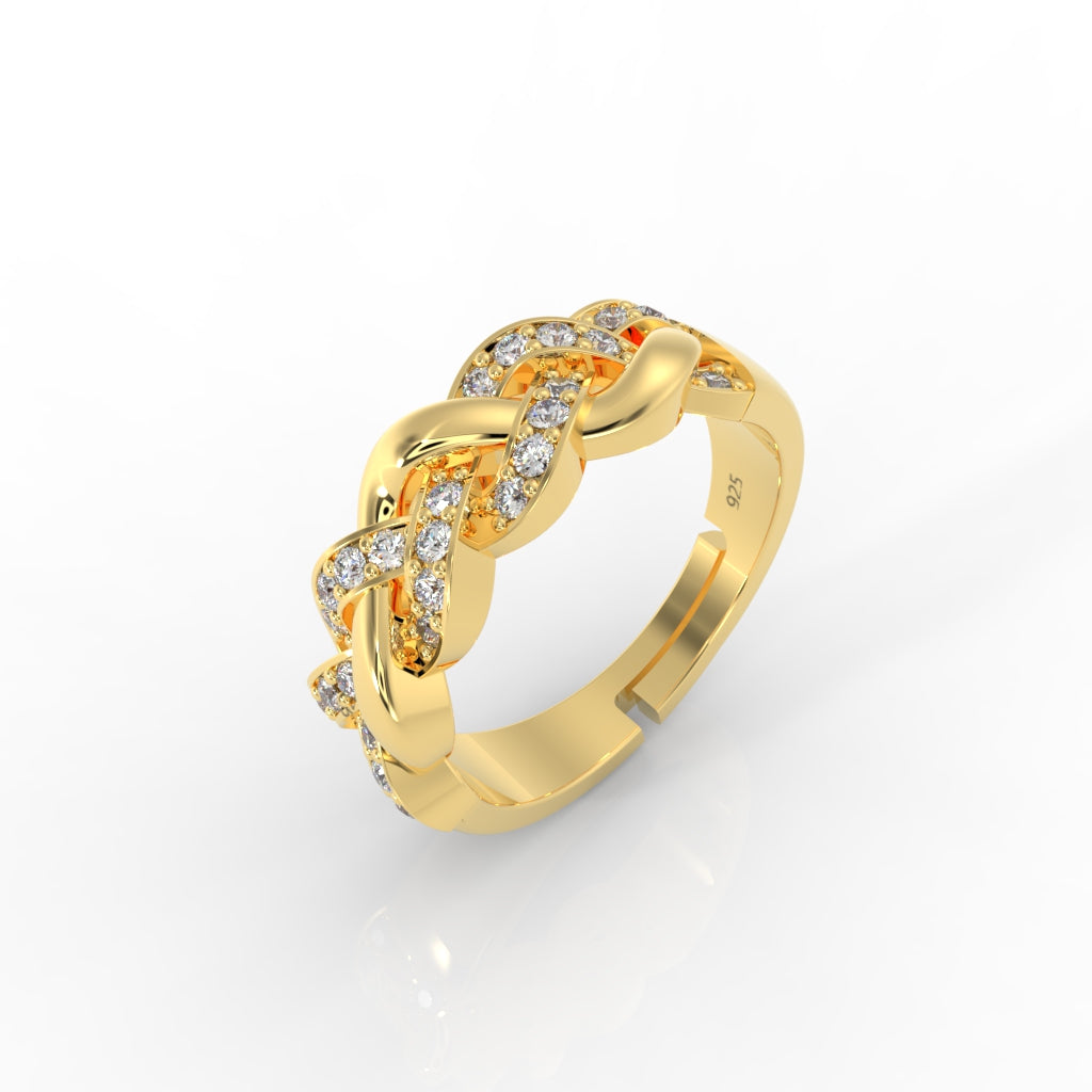 Twisted Rope Band Ring Yellow Gold Plated- Hallmarked 925 Sterling Silver Yellow Gold - sitabo