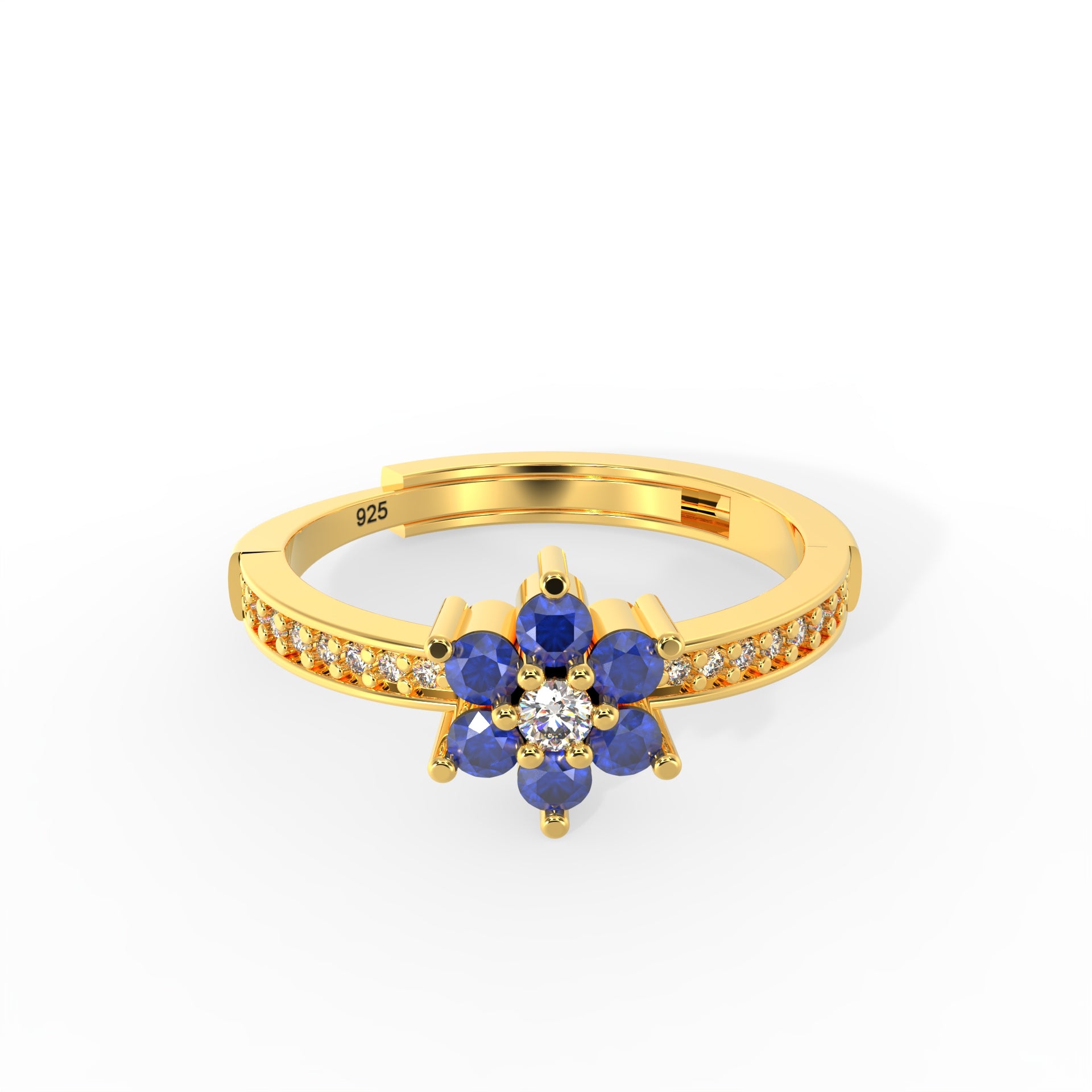 Legant Blue Stone Flower Ring – Hallmarked 925 Silver Charm  by Kesardeep