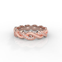 Twisted Rope Band Ring- Hallmarked 925 Sterling Silver Rose Gold