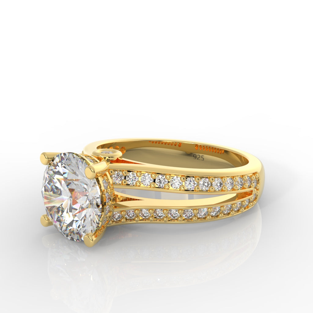 Solitaire Engagement Chunky Ring, Hallmarked 925 Sterling Silver Yellow Gold - sitabo