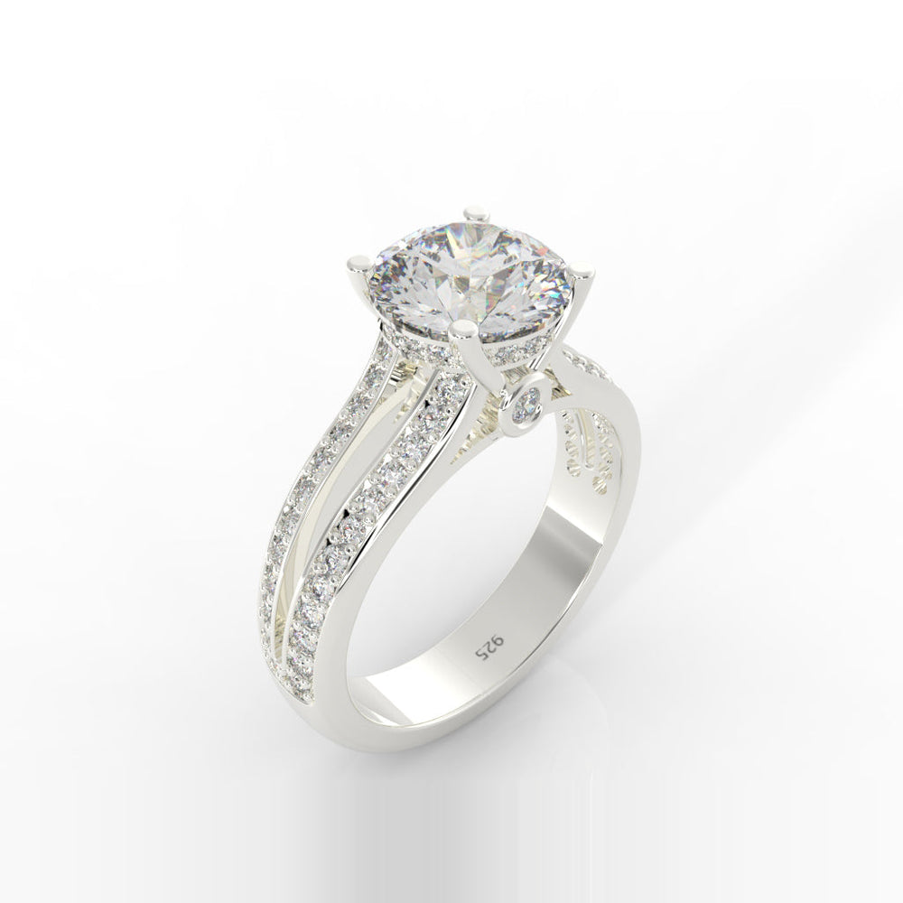 Solitaire Engagement Chunky Ring, Hallmarked 925 Sterling Silver White Gold - sitabo