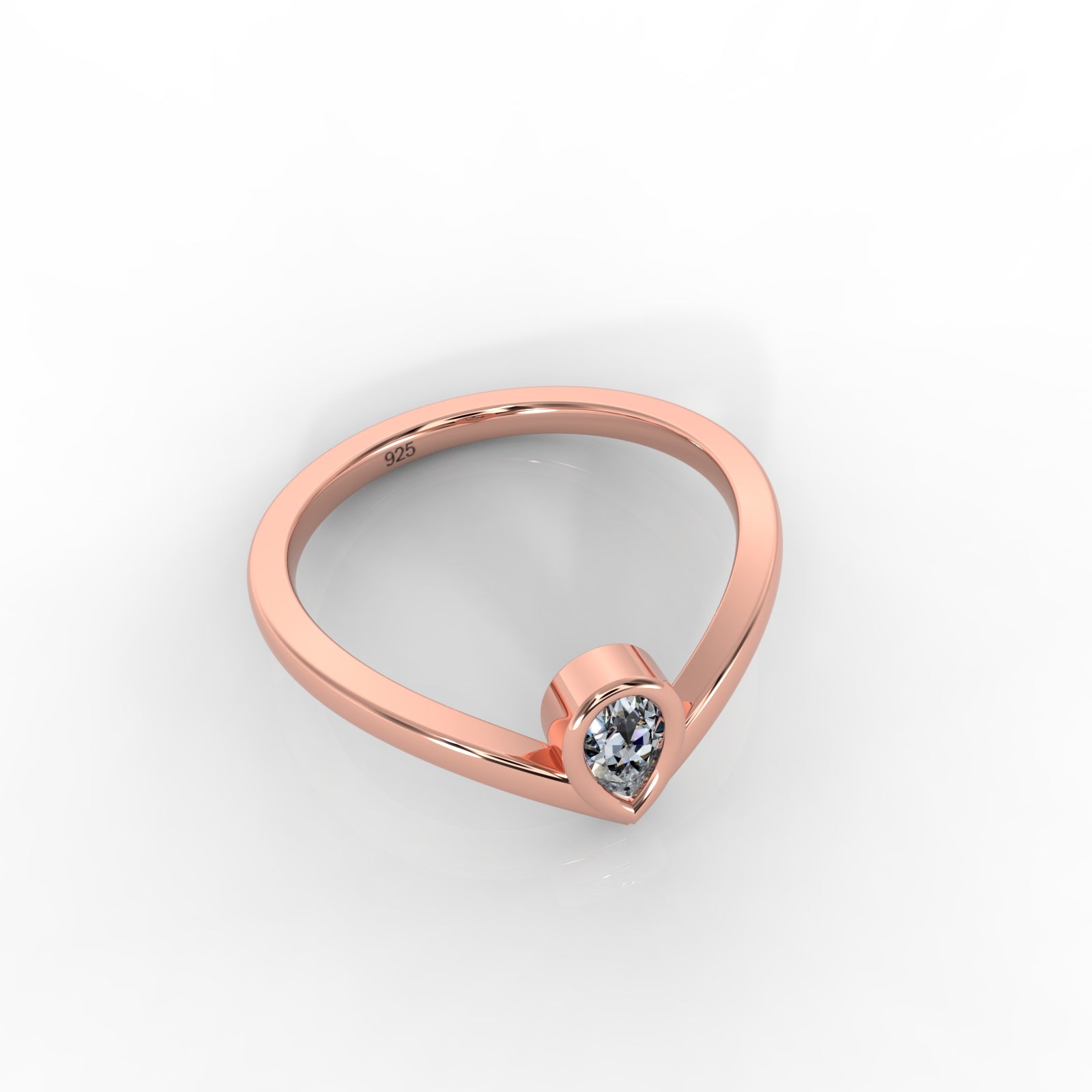 Dainty Diamond Chevron Ring For Her, Hallmarked 925 Sterling Silver - sitabo