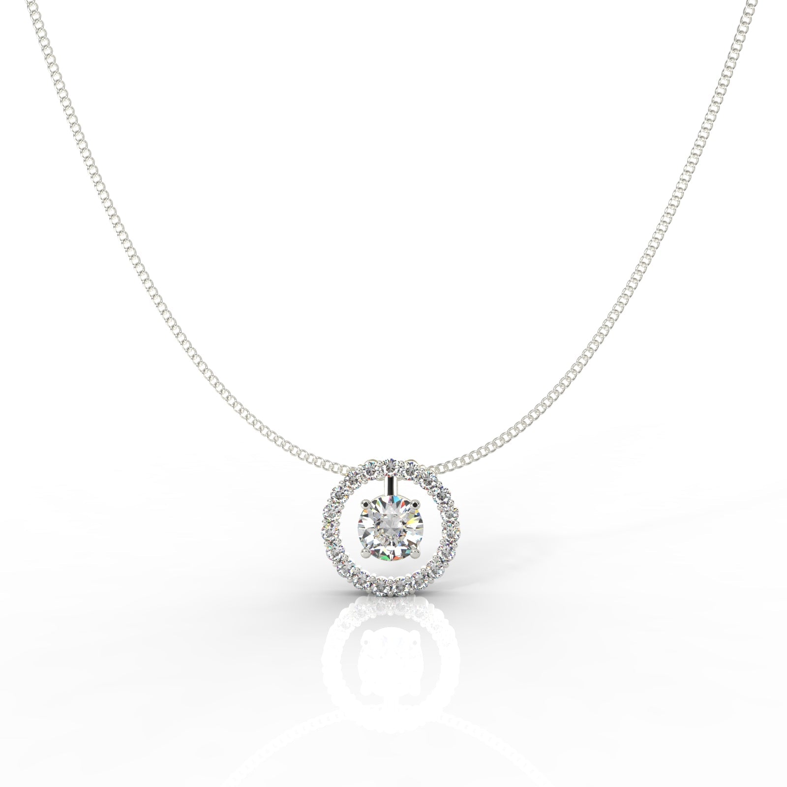 Dazzling Solitaire Circle Shaped Pendant With Chain- Hallmarked 925 Sterling Silver - sitabo