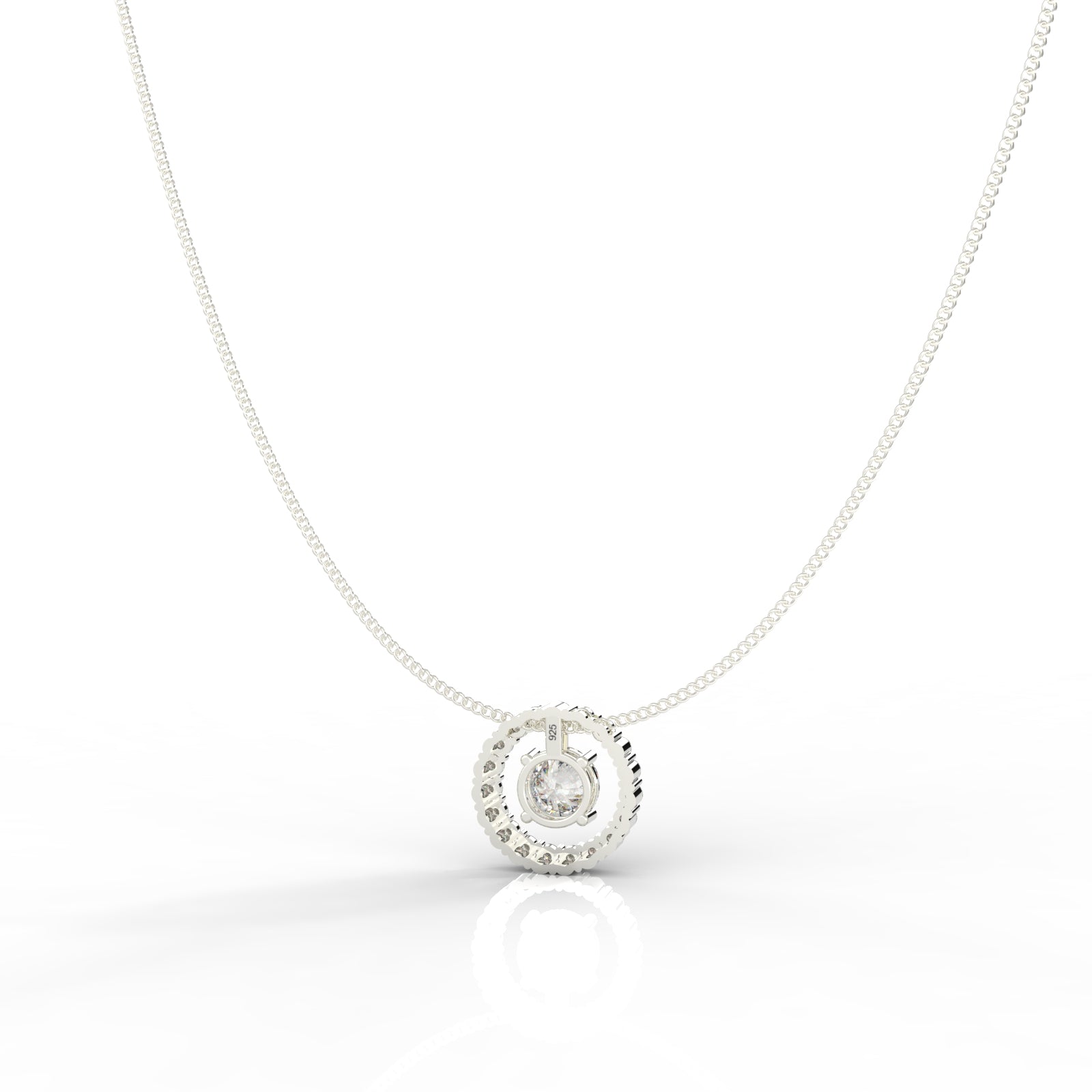 Dazzling Solitaire Circle Shaped Pendant With Chain- Hallmarked 925 Sterling Silver - sitabo