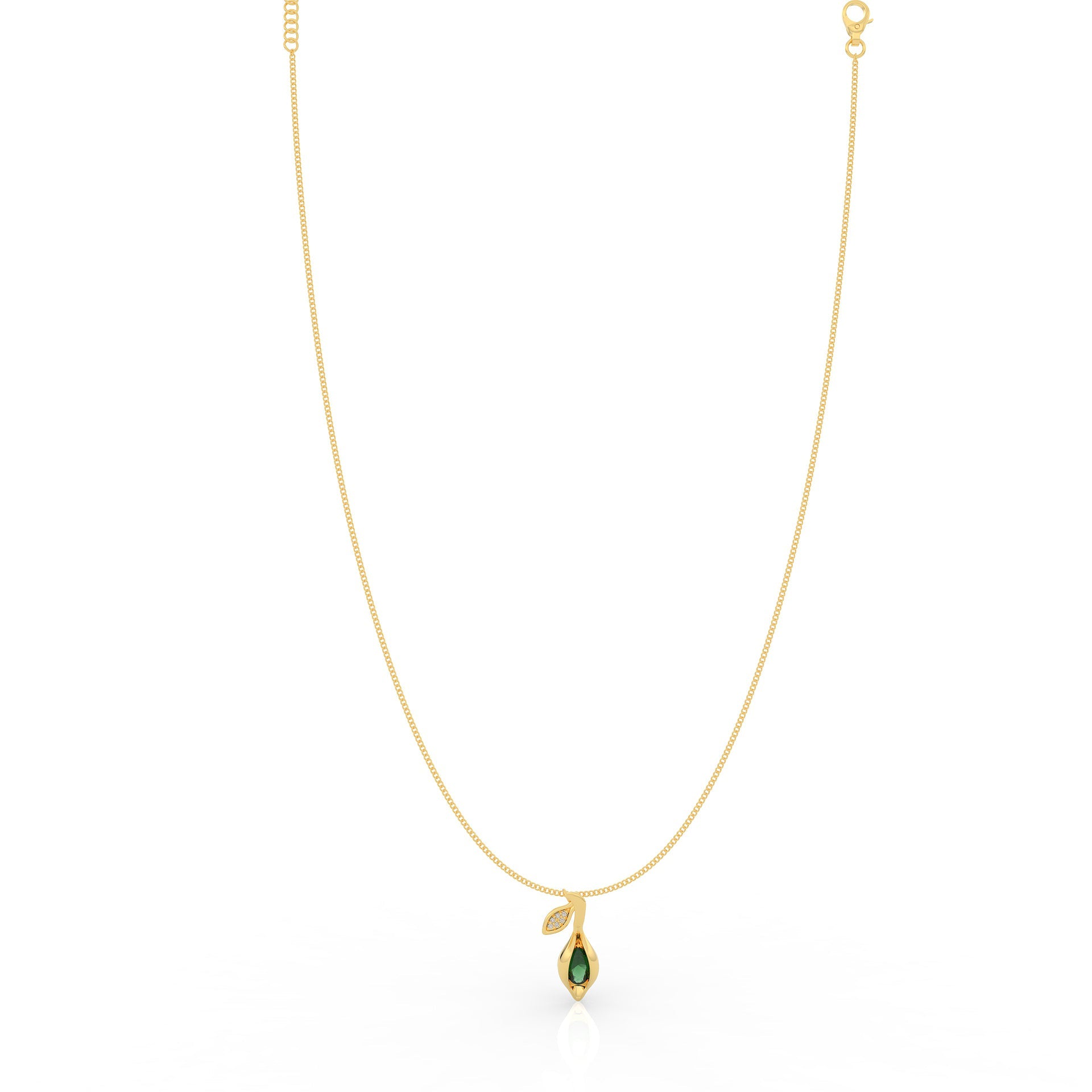 Refined Green Gemstone Leaf Pendant With Chain, Hallmarked 925 Sterling Silver - sitabo