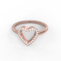 Fall in Love Heart Shaped Pave Ring- Hallmarked 925 Sterling Silver Rose Gold - sitabo