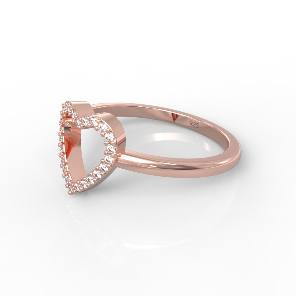 Fall in Love Heart Shaped Pave Ring- Hallmarked 925 Sterling Silver Rose Gold - sitabo