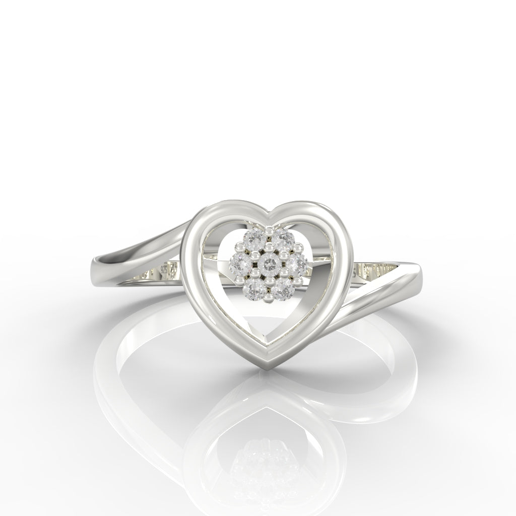 Heart Shape Engagement Ring, Hallmarked 925 Sterling Silver White Gold - sitabo